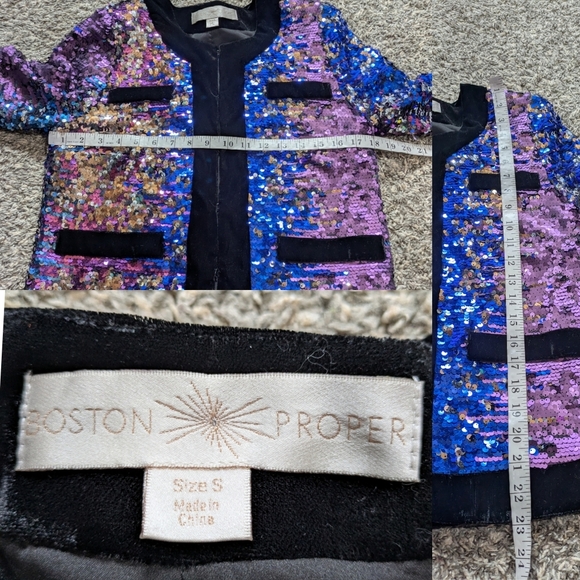 Boston Proper Blue Purple Silver Black Velvet Hook Closure Jacket S - Picture 9 of 9